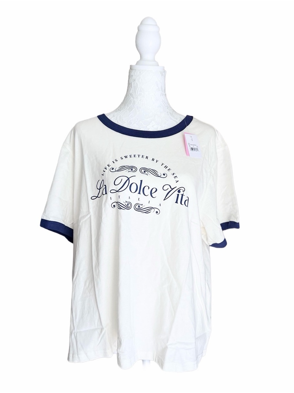 La Dolce Vita Graphic T-Shirt Women’s Size 2X Plus Size White & Navy Coastal Tee